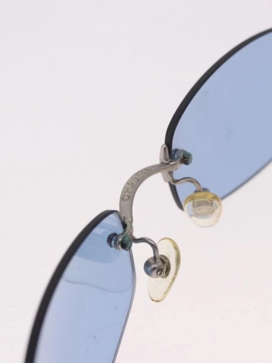 CHANEL Sunglasses metal Blue CC Auth 187883V